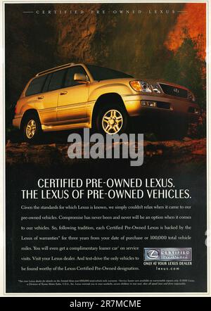 Publicité Lexus de véhicules d'occasion certifiés dans un magazine 2002 Banque D'Images