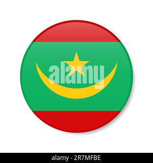 Icône du bouton cercle de Mauritanie. Drapeau mauritanien rond avec ombre. 3D illustration vectorielle réaliste isolée sur blanc. Illustration de Vecteur