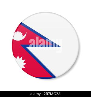 Icône du bouton de cercle Népal. Badge népalais rond avec ombre. 3D illustration vectorielle réaliste isolée sur blanc. Illustration de Vecteur