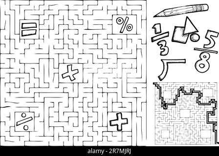 Coloriages labyrinthe mathématique avec symboles interchangeables avec la solution Illustration de Vecteur