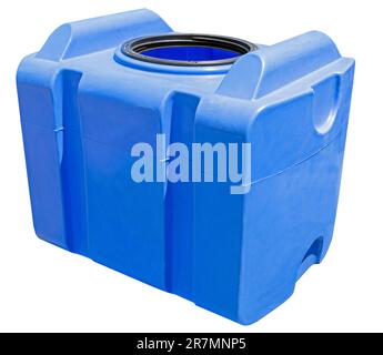 Conteneur industriel en plastique bleu pour le stockage d'eau et de liquides, isolé sur fond blanc Banque D'Images