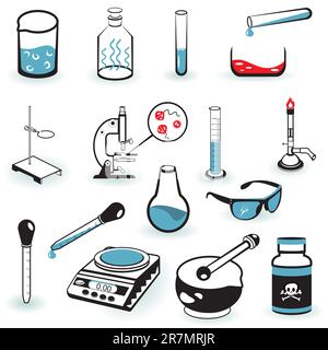 Une collection d'illustrations de différents outils de laboratoire. Illustration de Vecteur