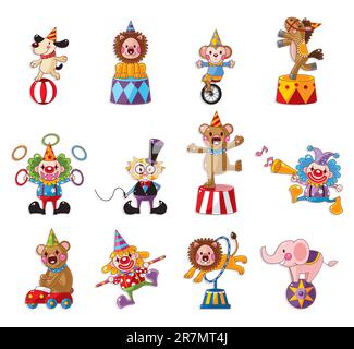 cartoon happy circus show icons collection Stock Vector