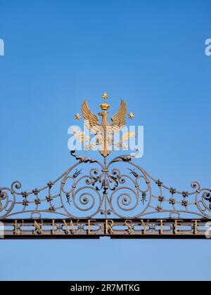 Université de Varsovie, vue détaillée de la porte principale, Varsovie, Masovian Voivodeship, Pologne Banque D'Images