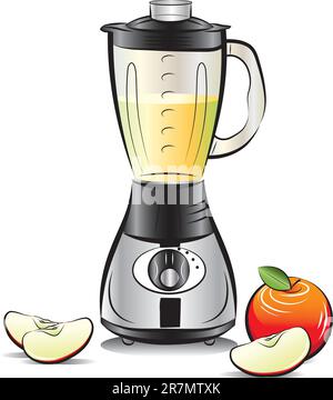 Drawing color kitchen blender with Apple juice. Vector illustration Stock Vector