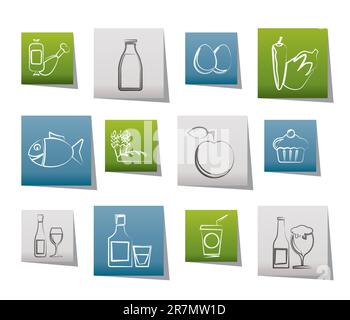 Produits alimentaires, boissons et aliments icônes - vector icon set Illustration de Vecteur