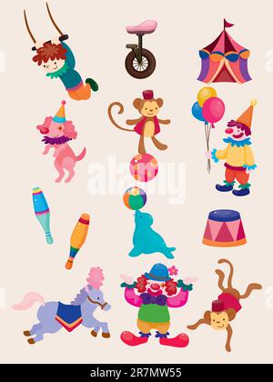 cartoon happy circus show icons collection Stock Vector