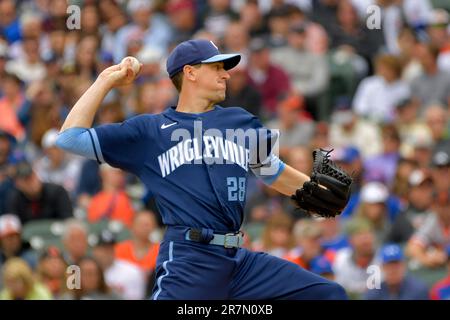 Chicago, États-Unis. 16th juin 2023. Les Cubs de Chicago Kyle Hendricks (28) se dressent contre les Orioles de Baltimore lors du premier repas au Wrigley Field, à Chicago, vendredi, 16 juin 2023. Photo par Mark Black/UPI crédit: UPI/Alay Live News Banque D'Images