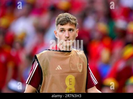 David Brooks, au pays de Galles, se réchauffe sur la ligne de contact lors du match de qualification du groupe D de l'UEFA Euro 2024 au stade de Cardiff City Stadium, à Cardiff. Date de la photo: Vendredi 16 juin 2023. Banque D'Images