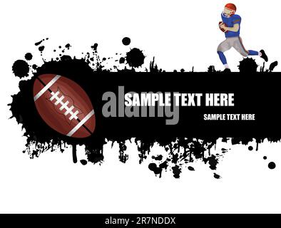 grunge affiche de football américain avec ballon de football américain et joueur, illustration vectorielle Illustration de Vecteur
