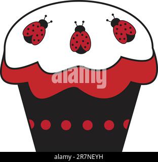 Cupcake coccinelle noir et rouge mignon Illustration de Vecteur