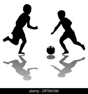 enfants jouant au football (noir) isolé sur fond blanc, illustration d'art vectoriel; plus de dessins et silhouettes dans ma galerie Illustration de Vecteur