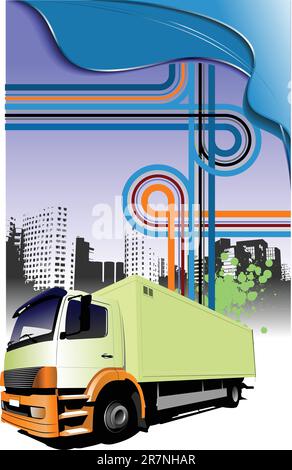 Couverture pour la brochure ou bureau modèle avec dossier panorama de la ville et de l'image du chariot. Vector Illustration de Vecteur