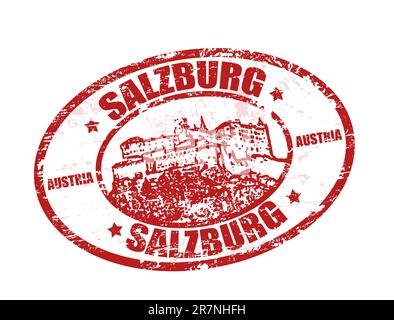 Timbre en caoutchouc rouge en forme de château et nom de Salzbourg inscrit à l'intérieur du timbre Illustration de Vecteur