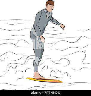 Une image d'un homme le surf dans l'océan le schéma. Illustration de Vecteur