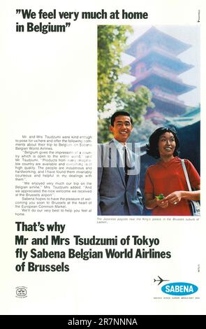 Publicité des compagnies aériennes belges Sabena dans un magazine 1971 Banque D'Images