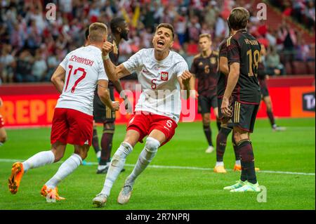 Varsovie, Pologne. 16th juin 2023. Jan Bednarek, de Pologne, fête ses scores lors du match international amical entre la Pologne et l'Allemagne au stade national PGE à Varsovie, Pologne sur 16 juin 2023 (photo d'Andrew Surma/ Credit: SIPA USA/Alay Live News Banque D'Images