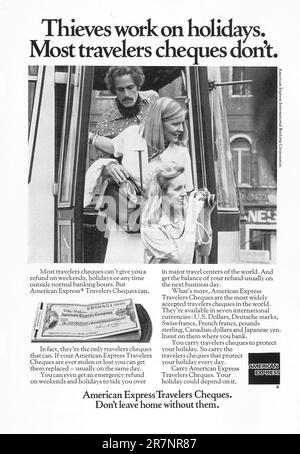 La Bank of America Traveller cheques annonce dans un magazine NatGeo 1975 Banque D'Images