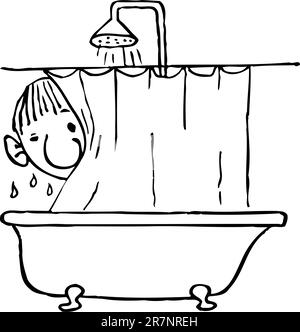 Homme prenant une douche dans la baignoire Illustration de Vecteur