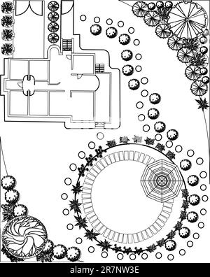 lan de plantes décoratives de jardin noir et blanc Illustration de Vecteur