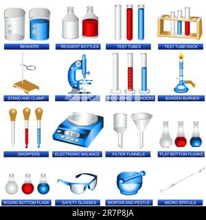 Une collection d'illustrations de différents outils de laboratoire. Illustration de Vecteur