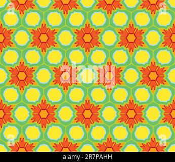 Motif fleuri coloré, sans couture et gai rouge, orange, vert et jaune Illustration de Vecteur