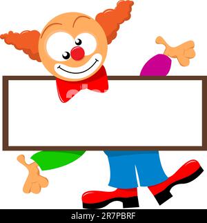 illustration vectorielle d'un clown tenant une pancarte en bois Illustration de Vecteur