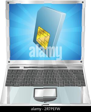 L'icône de carte SIM de téléphone portable qui sort de l'écran du portable concept Illustration de Vecteur