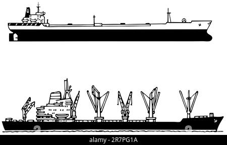 Navires isolés sur blanc Illustration de Vecteur