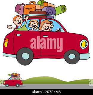 Une image d'une famille sur un voyage sur la route avec une bannière horizontale. Illustration de Vecteur