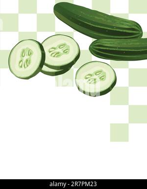 Illustration de Cucumber avec des coupes avec un espace de texte blanc Illustration de Vecteur