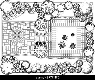 Plan de plantes décoratives de jardin noir et blanc Illustration de Vecteur