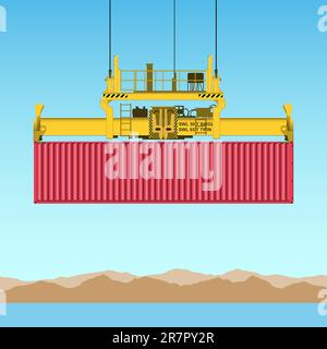 Un conteneur de fret sur Crane sur les Docks Illustration de Vecteur