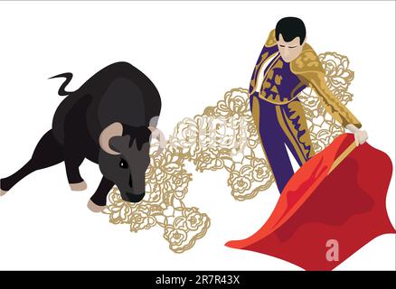 Illustration d'un matador combattant avec un taureau Illustration de Vecteur