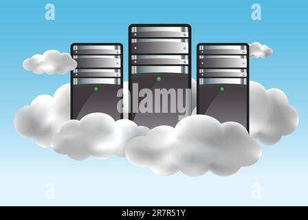 Concept de Cloud computing avec serveurs dans les nuages. Illustration vectorielle Illustration de Vecteur