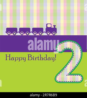 carte d'anniversaire avec illustration et motif train Illustration de Vecteur