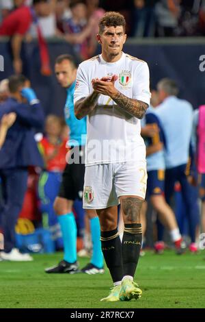 Giovanni Di Lorenzo (Italie) applaudit les fans lors de la demi-finale - Espagne contre Italie, football UEFA Nations League match à Enschede, pays-Bas, 15 juin 2023 Banque D'Images