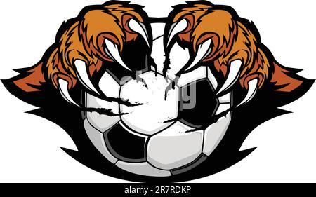 Griffes de tigre tenant un dessin animé de ballon de football Illustration de Vecteur