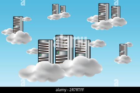 Concept de Cloud computing avec serveurs dans les nuages. Illustration vectorielle Illustration de Vecteur