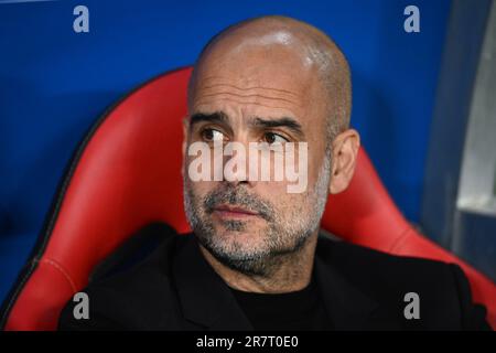 Istanbul, Turquie. 10th juin 2023. PEP Guardiola regarde pendant le match final de la Ligue des champions de l'UEFA entre Manchester City et Inter au stade olympique Ataturk. Score final ; Manchester City 1:0 Inter. Crédit : SOPA Images Limited/Alamy Live News Banque D'Images