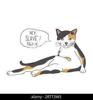 Cat a dit esclave feed me line art dessin animé illustration vecteur Illustration de Vecteur