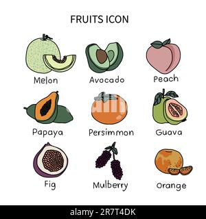 Ensemble d'illustrations vectorielles icône fruits 2 Illustration de Vecteur