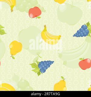 Fond transparent avec cartoon fruits : pommes, poires, raisins et bananes Illustration de Vecteur