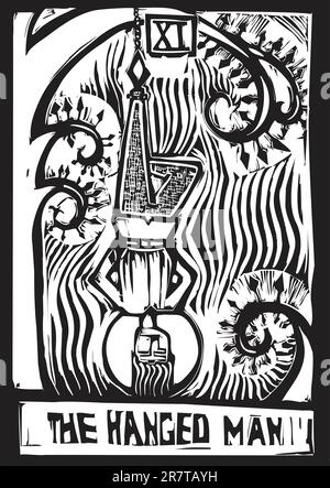 La carte de tarot Arcanes Majeurs de droit de le Pendu Illustration de Vecteur