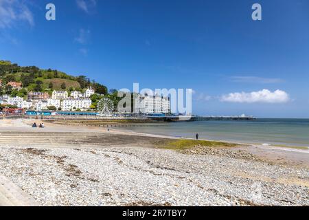 Panorama, station balnéaire avec front de mer, Grand Hotel and Pier, Llandudno, pays de Galles, Royaume-Uni Banque D'Images