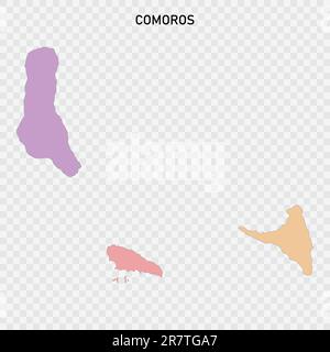 Carte couleur isolée des Comores avec frontières des régions Illustration de Vecteur