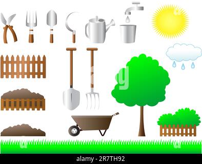 ensemble d'outils colorés pour l'équipement de maison et de jardin Illustration de Vecteur