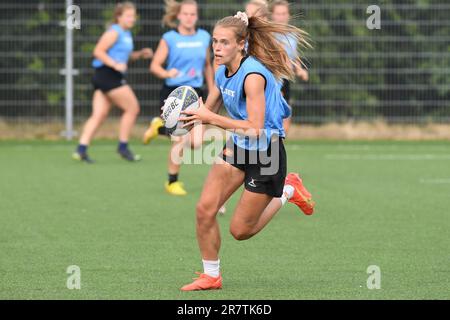 Anvers, Belgique. 17th juin 2023. Joueurs de rugby belges photographiés en action lors d'un camp d'entraînement organisé par le Comité olympique belge BOIC-COIB à Anvers, en prévision des Jeux européens en Pologne, samedi 17 juin 2023. Les Jeux européens de 3rd, officieusement connus sous le nom de Cracovie-Malopolska 2023, sont des manifestations sportives internationales prévues du 21 juin au 02 juillet 2023 à Cracovie et à Malopolska, en Pologne. BELGA PHOTO JILL DELSAUX crédit: Belga News Agency/Alay Live News Banque D'Images