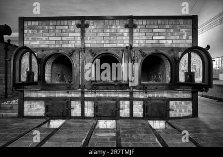 Incinérateur de crématorium, ancien camp de concentration forêt de hêtres, aujourd'hui mémorial, noir et blanc, Weimar, Thuringe, Allemagne Banque D'Images