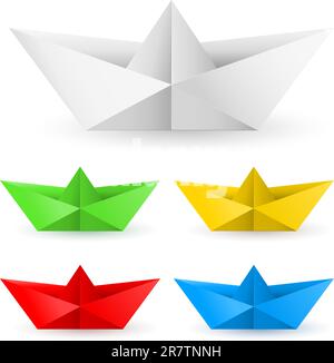 Ensemble de bateaux en papier Origami. Illustration sur fond blanc. Illustration de Vecteur